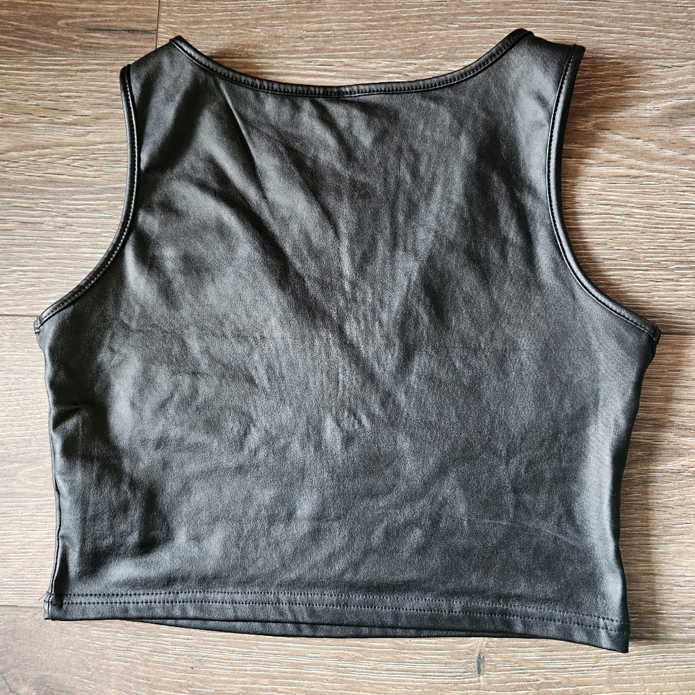 Faux Leather Cropped Tank Top Sexy Party - Picture 4 of 7